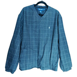 Ralph Lauren Polo Golf Men's Lined Gray Grid Plaid Pullover Windbreaker Jacket L
